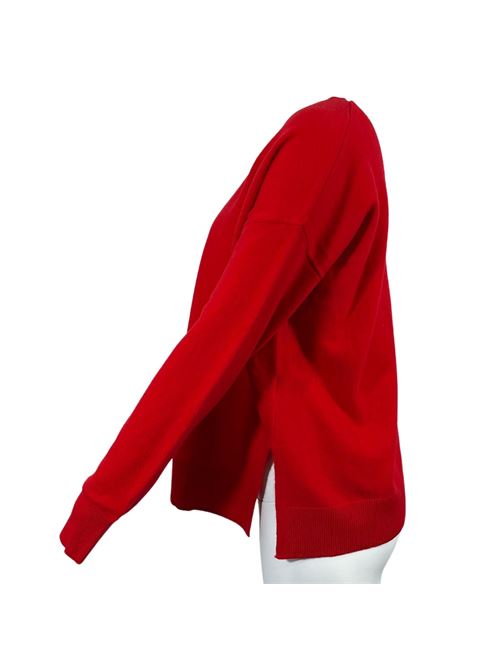 WOMEN'S V-NECK SWEATER ASYMMETRICAL CUT WITH SIDE SLITS RED ESSENTIEL STUDIO | LMD040ROSSO